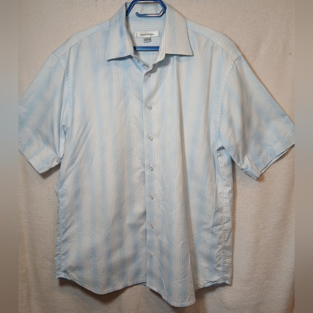 Harry Rosen Men's Dress  Shirt XL Striped Light Blue White Button up